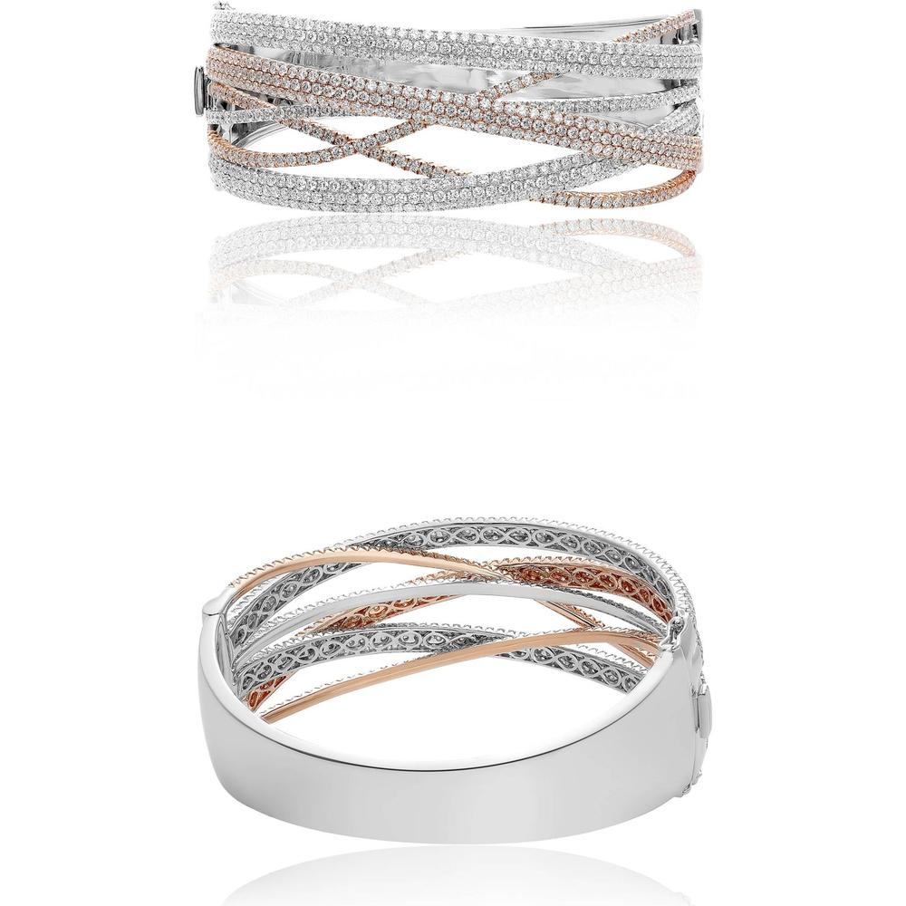 Roman & Jules - 14K White and Rose Gold Tri-Colored Diamond Bangle with Micropavé Setting - 8.65 Carat Total Diamond Weight