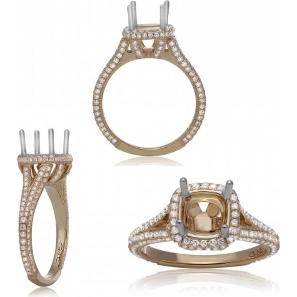 Roman & Jules - 14K White and Yellow Gold Cushion Halo Diamond Ring - 1.20 Carat Total Diamond Weight