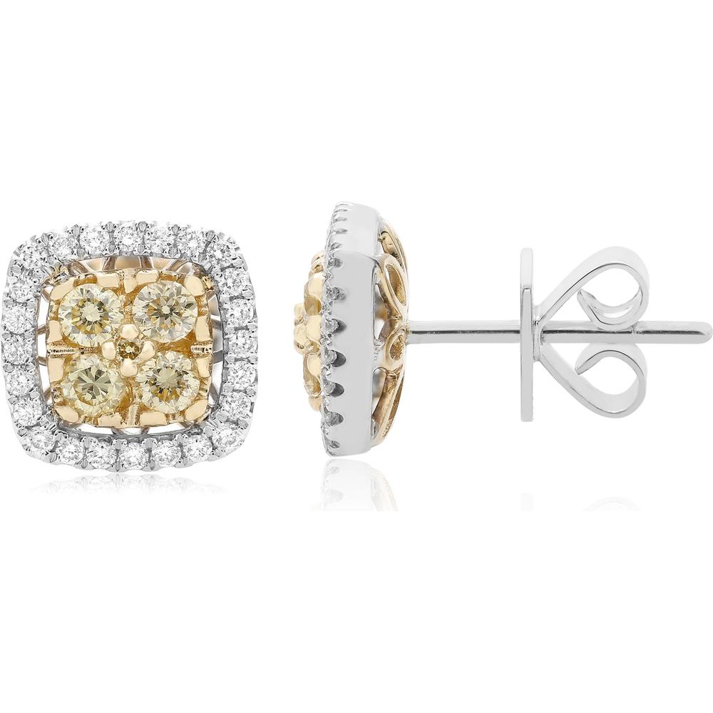 Roman & Jules - 14K White and Yellow Gold Diamond Cluster Stud Earrings with Fancy Yellow and White Diamonds - 0.65 Carat Total Diamond Weight