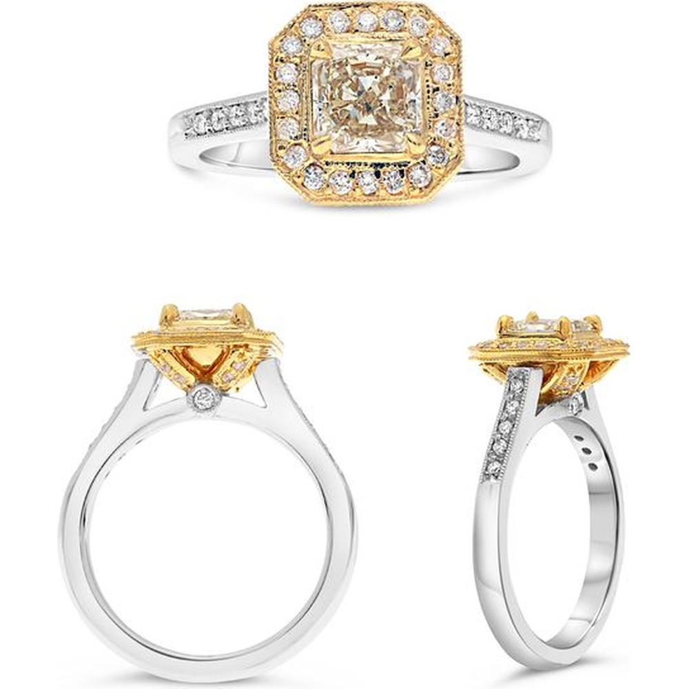 Roman & Jules - 14K White and Yellow Gold Fancy Yellow Diamond Halo Ring - 1.15 Carat Total Diamond Weight