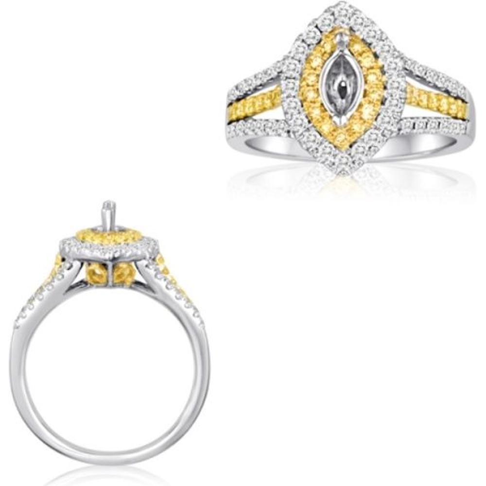 Roman & Jules - 14K White and Yellow Gold Marquise Fancy Yellow Diamond Ring with Round Diamonds - 0.92 Carat Total Diamond Weight