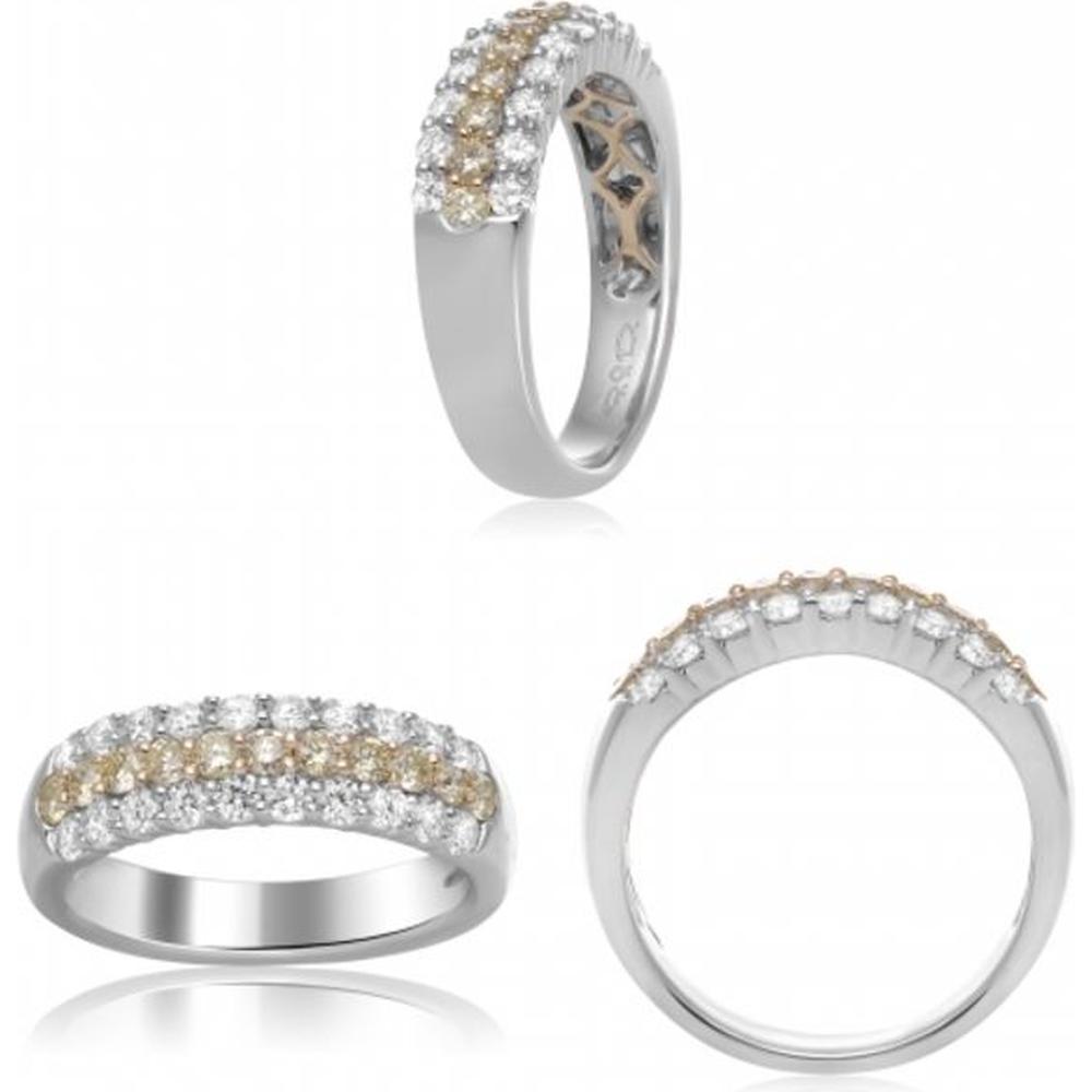 Roman & Jules - 14K White and Yellow Gold Mixed Shape Fancy Yellow and Round White Diamonds Ring - 0.99 Carat Total Diamond Weight