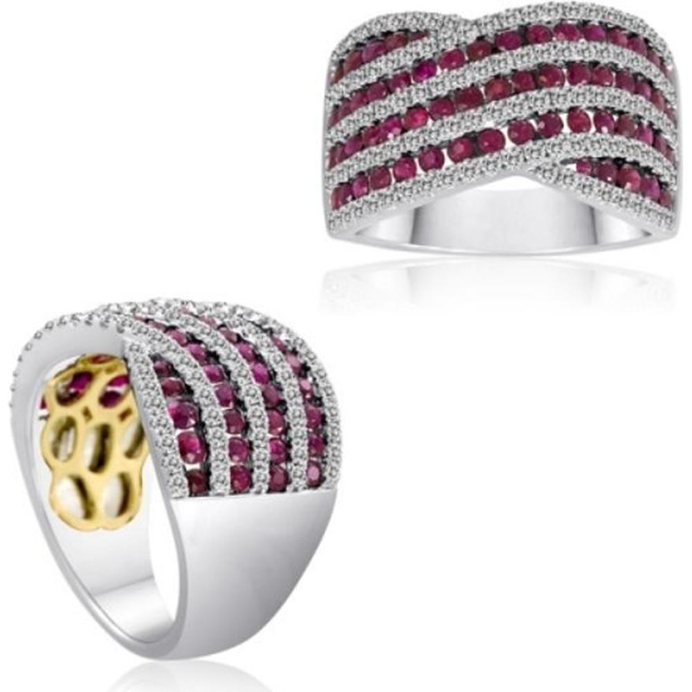 Roman & Jules - 14K White and Yellow Gold Mixed Shape Ruby and Diamond Ring with Round Diamonds - 1.50 Carat Total Ruby Weight