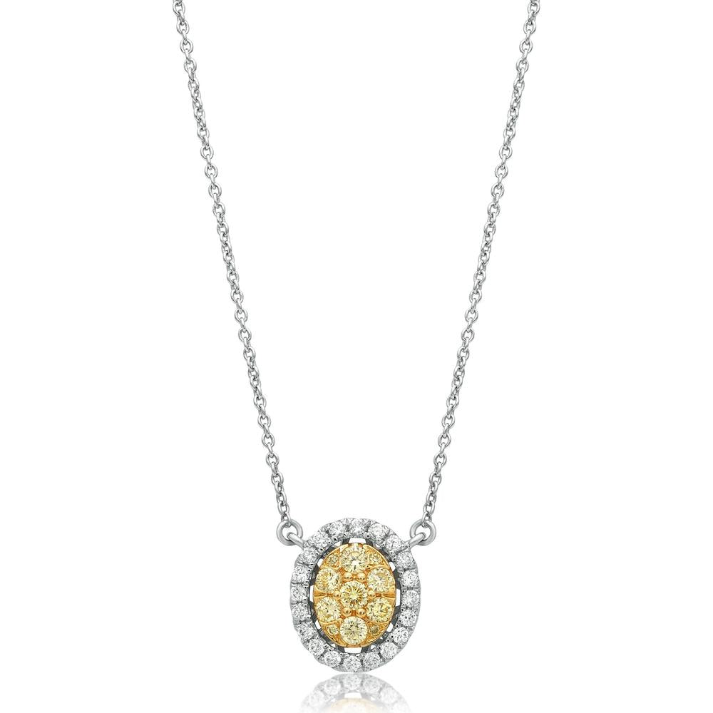 Roman & Jules - 14K White and Yellow Gold Oval Cluster Necklace with Fancy Yellow and Round White Diamonds - 0.58 Carat Total Diamond Weight