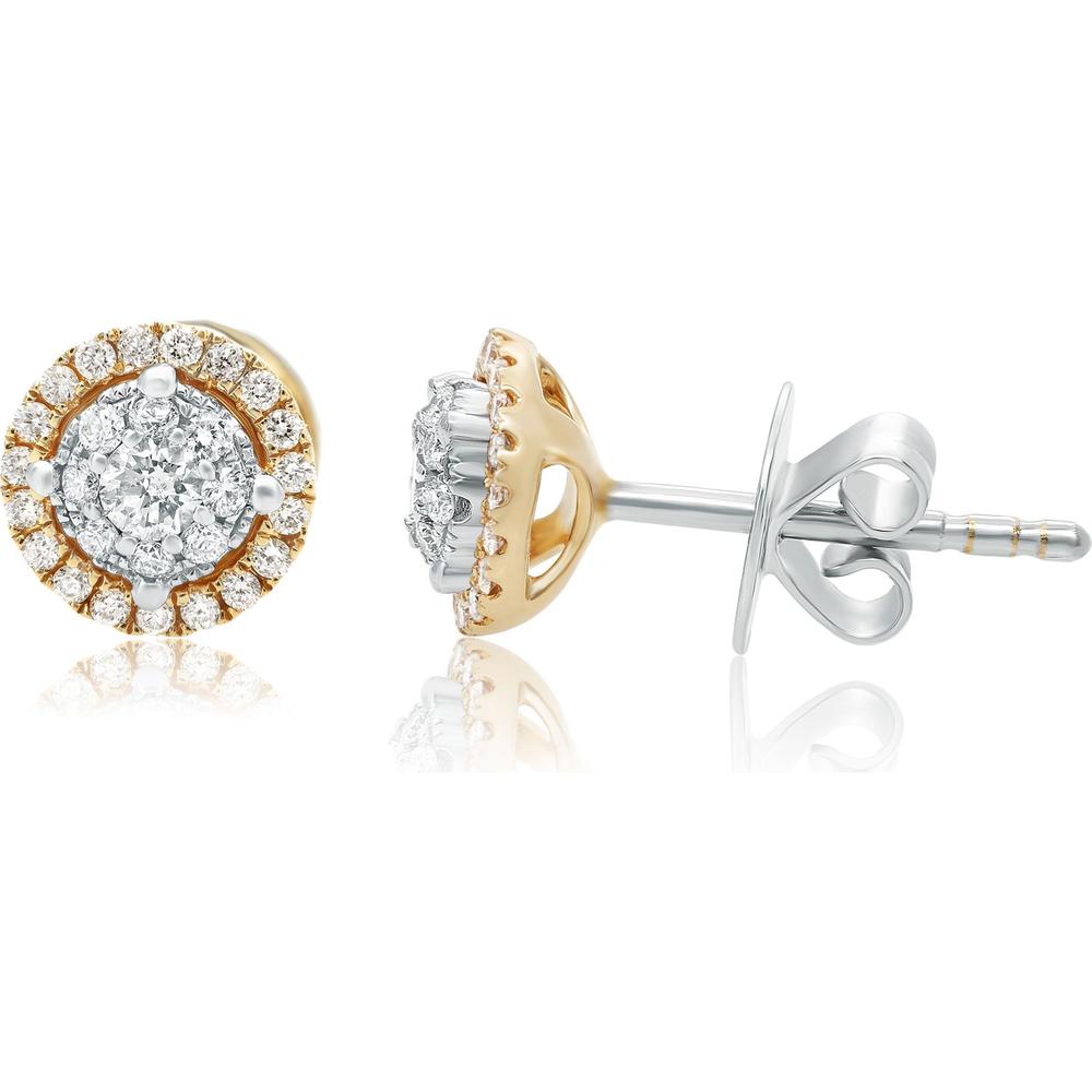 Roman & Jules - 14K White and Yellow Gold Round Diamond Stud Earrings - 0.38 Carat Total Diamond Weight