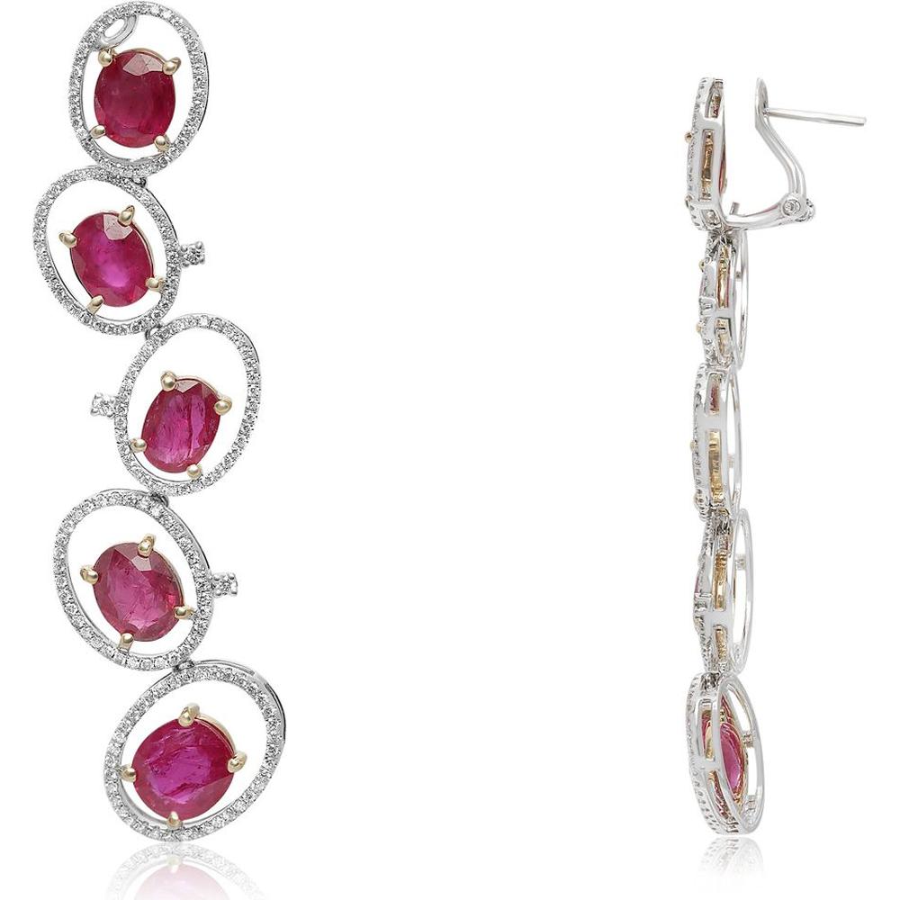 Roman & Jules - 14K White and Yellow Gold Ruby and Diamond Layered Drop Earrings - 6.23 Carat Total Ruby Weight, 1.16 Carat Total Diamond Weight
