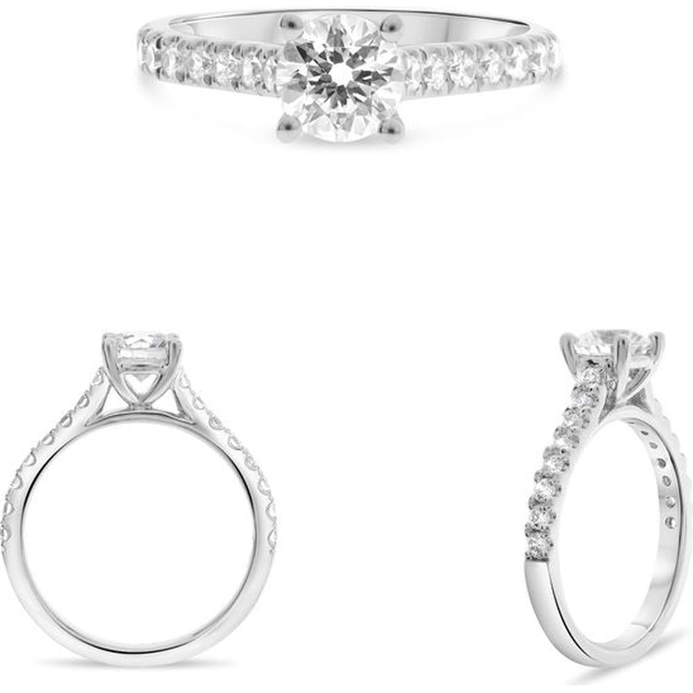 Roman & Jules - 14K White Gold 0.34 Carat Round Diamond Four Prong Engagement Ring - 6.00mm Center Diamond