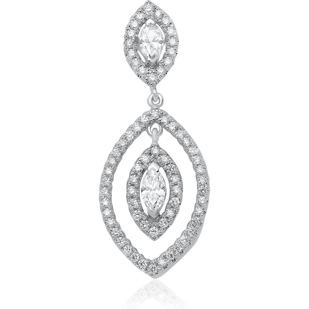 Roman & Jules - 14K White Gold 1.10 Carat Total Marquise and Round Diamond Dangling Earrings