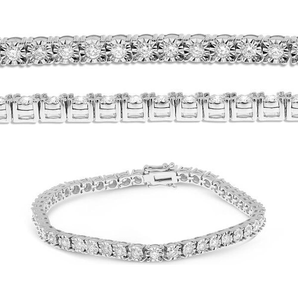 Roman & Jules - 14K White Gold 2-Carat Miracle Tennis Bracelet with Round Diamonds - 2.00 Carat Total Diamond Weight