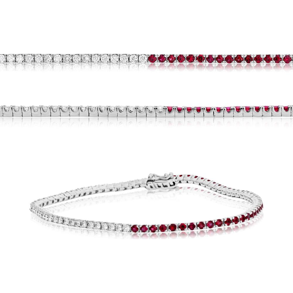 Roman & Jules - 14K White Gold 2-Carat Ruby and Diamond Tennis Bracelet - 2.00 Carat Total Gemstone Weight