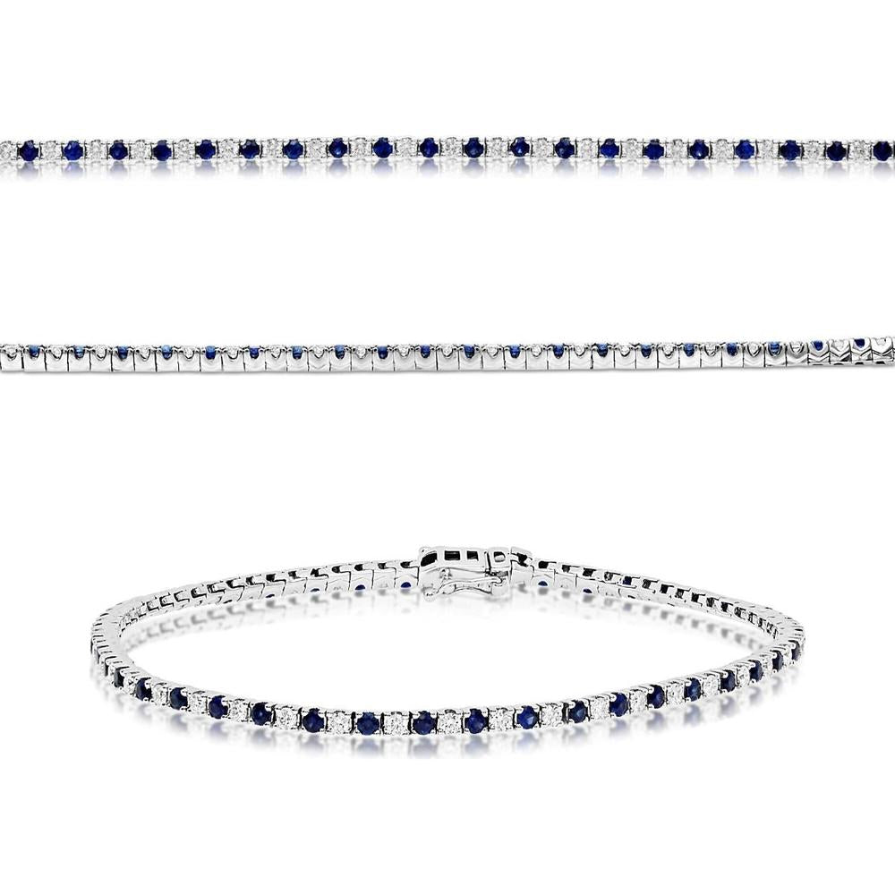 Roman & Jules - 14K White Gold 2-Carat Sapphire and Diamond Tennis Bracelet - 2.00 Carat Total Gem Weight