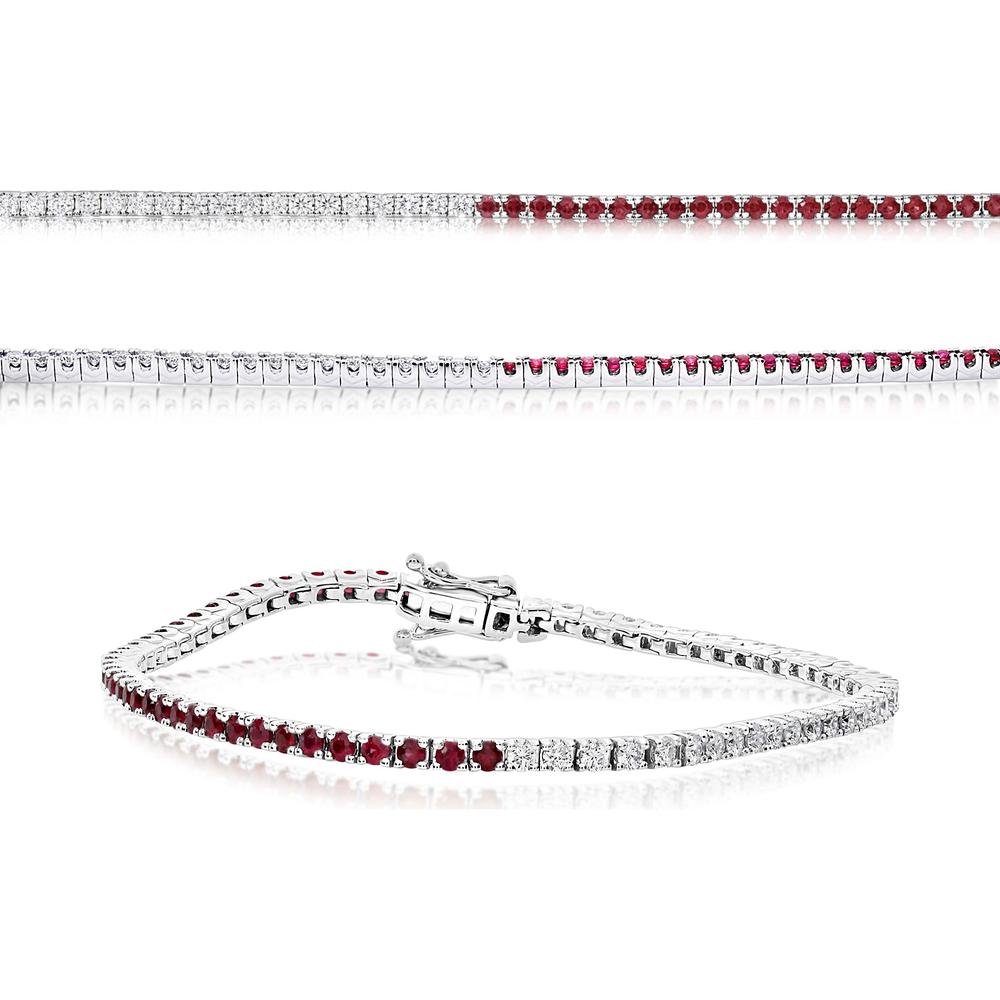 Roman & Jules - 14K White Gold 2-Carat Tennis Bracelet with Alternating Round White Diamonds and Rubies - 1.13 Carat Total Ruby Weight