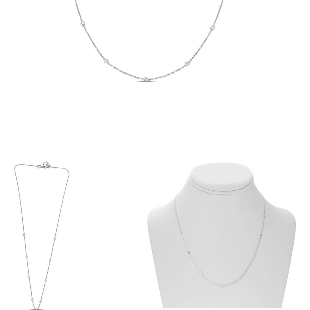 Roman & Jules - 14K White Gold 20" Necklace with Bezel Set Round Diamonds - 0.21 Carat Total Diamond Weight
