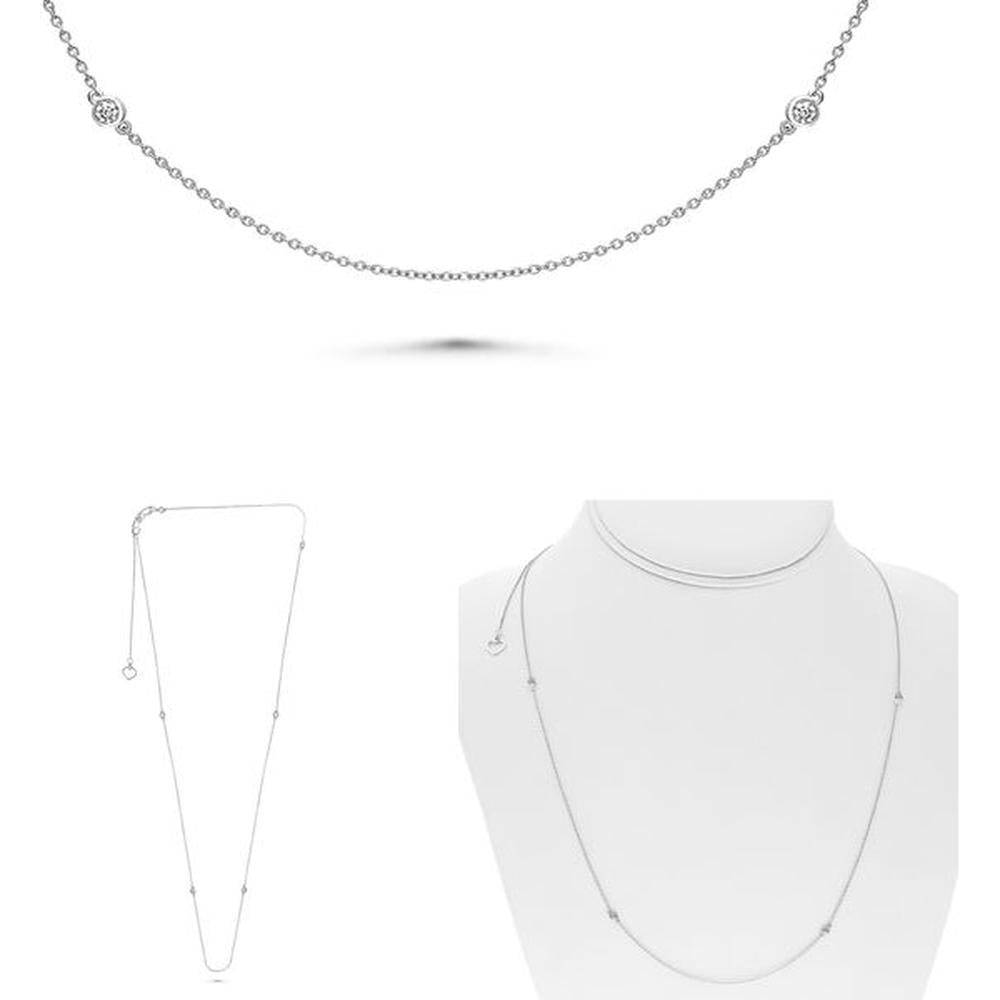 Roman & Jules - 14K White Gold 24-inch Diamond by the Yard Station Necklace with Bezel Set Round Diamonds - 0.28 Carat Total Diamond Weight