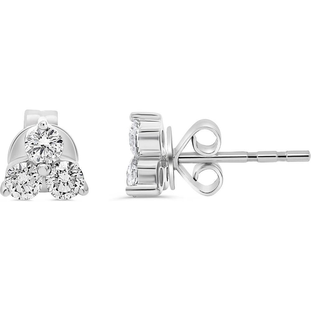 Roman & Jules - 14K White Gold 3-Stone Round Diamond Stud Earrings - 0.75 Carat Total Diamond Weight