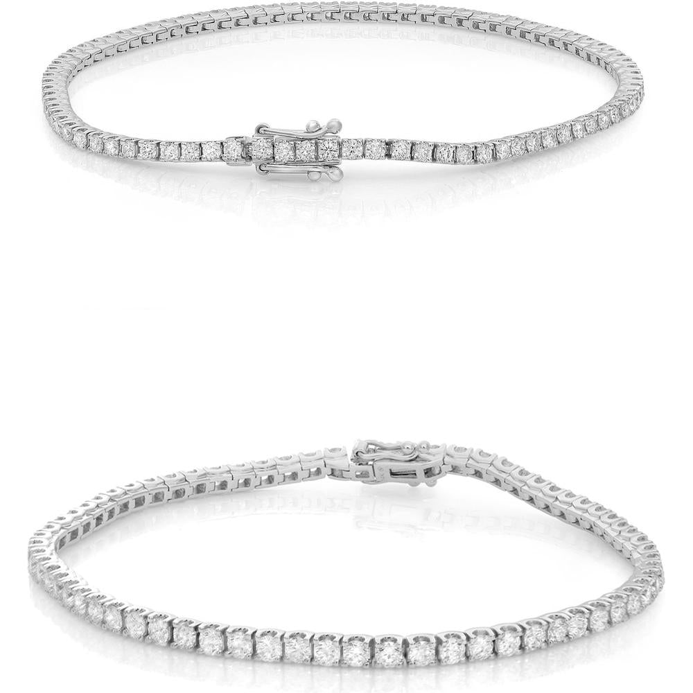 Roman & Jules - 14K White Gold 4-Carat Round Diamond Tennis Bracelet - Prong Set