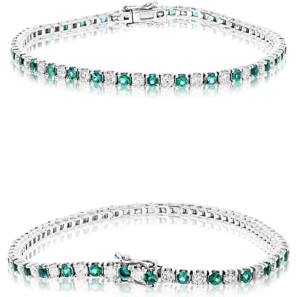 Roman & Jules - 14K White Gold 5-Carat Tennis Bracelet with Round and Emerald-Cut Diamonds - 2.50 Carat Total Diamond Weight