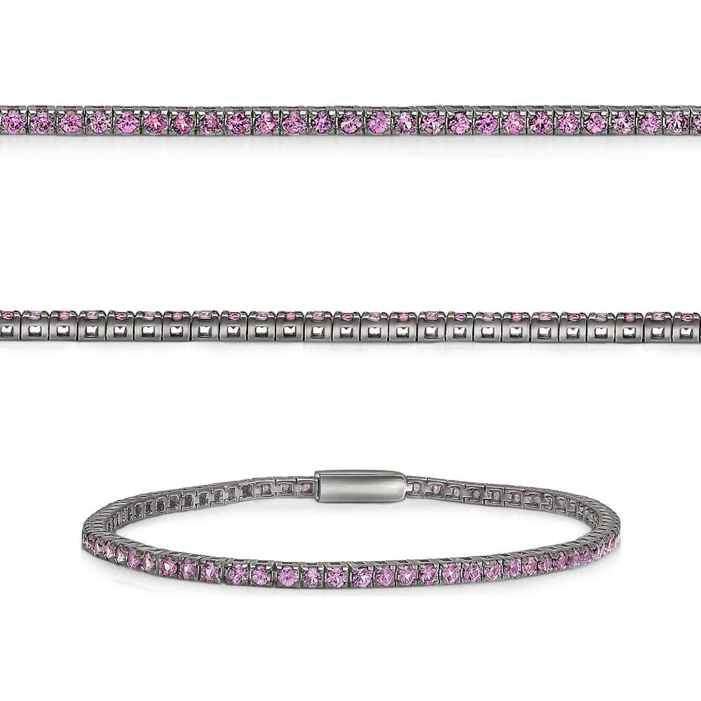 Roman & Jules - 14K White Gold 6.5" Round Pink Sapphire Tennis Bracelet - 2.50 Carat Total Gem Weight