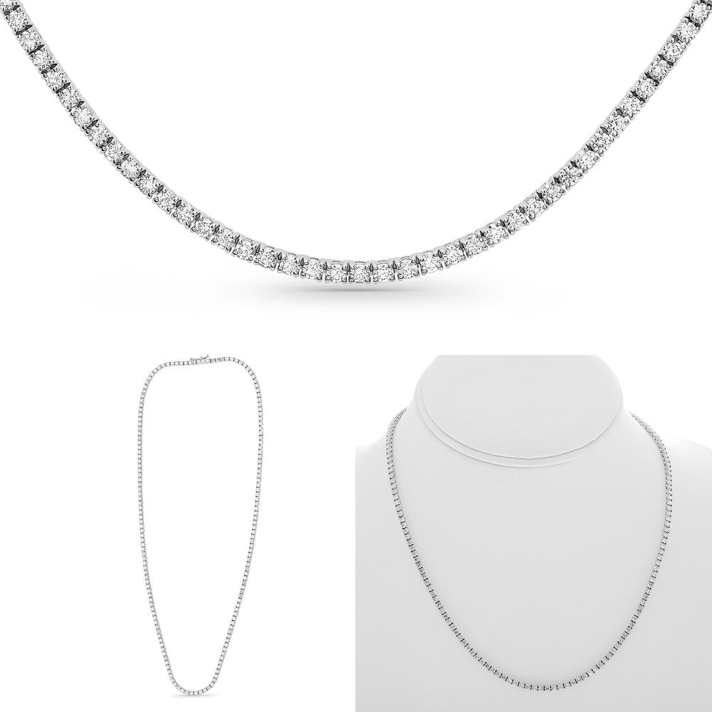 Roman & Jules - 14K White Gold 7.45 Carat Round Diamond Tennis Necklace in Prong Setting