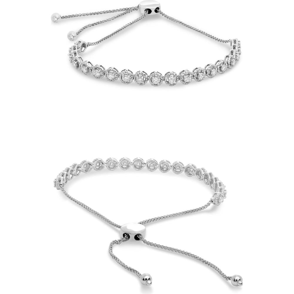 Roman & Jules - 14K White Gold Adjustable Braided Bolo Bracelet with Round Diamonds - 0.74 Carat Total Diamond Weight
