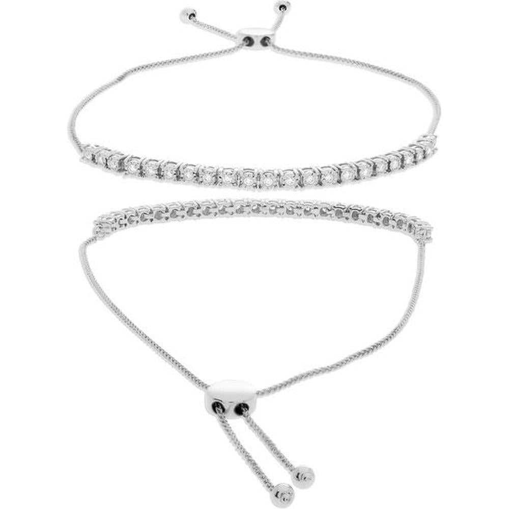 Roman & Jules - 14K White Gold Adjustable Diamond Bracelet with Round Brilliant Diamonds - 0.25 Carat Total Diamond Weight
