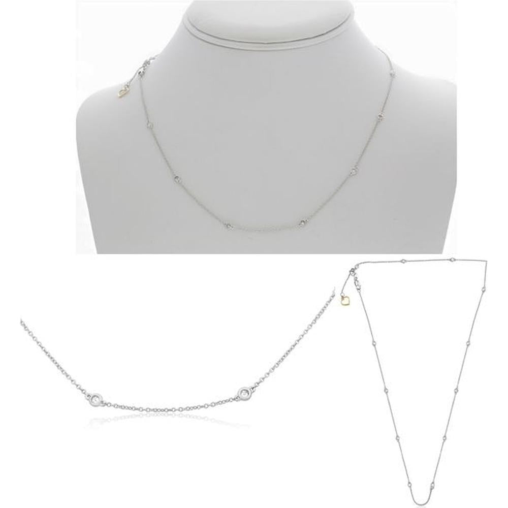 Roman & Jules - 14K White Gold Adjustable Necklace with 12 Round Bezel Set Diamonds - 0.50 Carat Total Diamond Weight