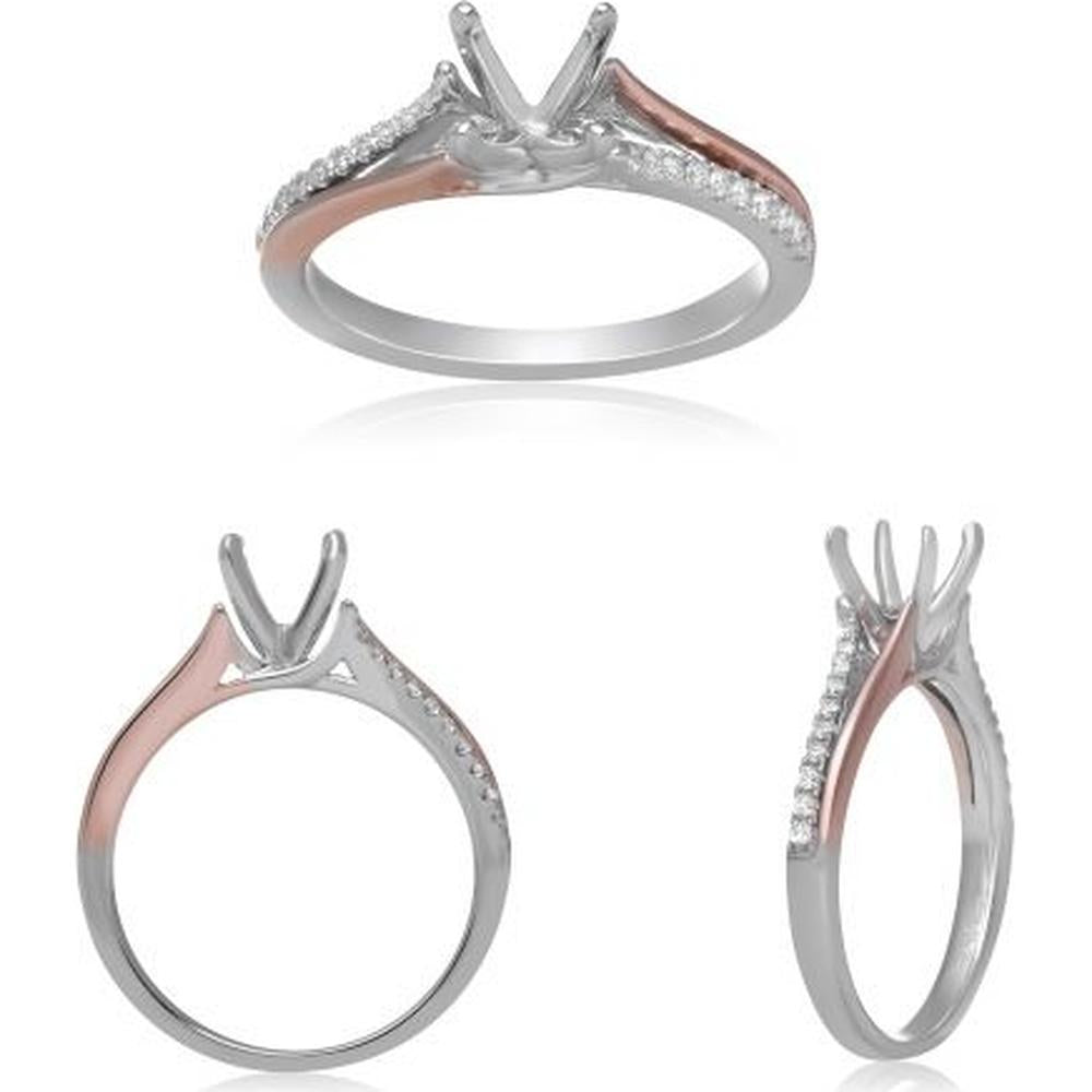 Roman & Jules - 14K White Gold and Rose Gold Solitaire Semi-Mount Ring with 0.13 Carat Round Diamonds