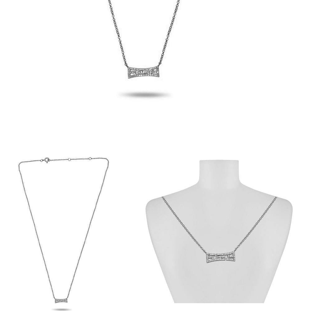 Roman & Jules - 14K White Gold Art Deco Diamond Bar Necklace with Round Diamonds - 0.13 Carat Total Diamond Weight