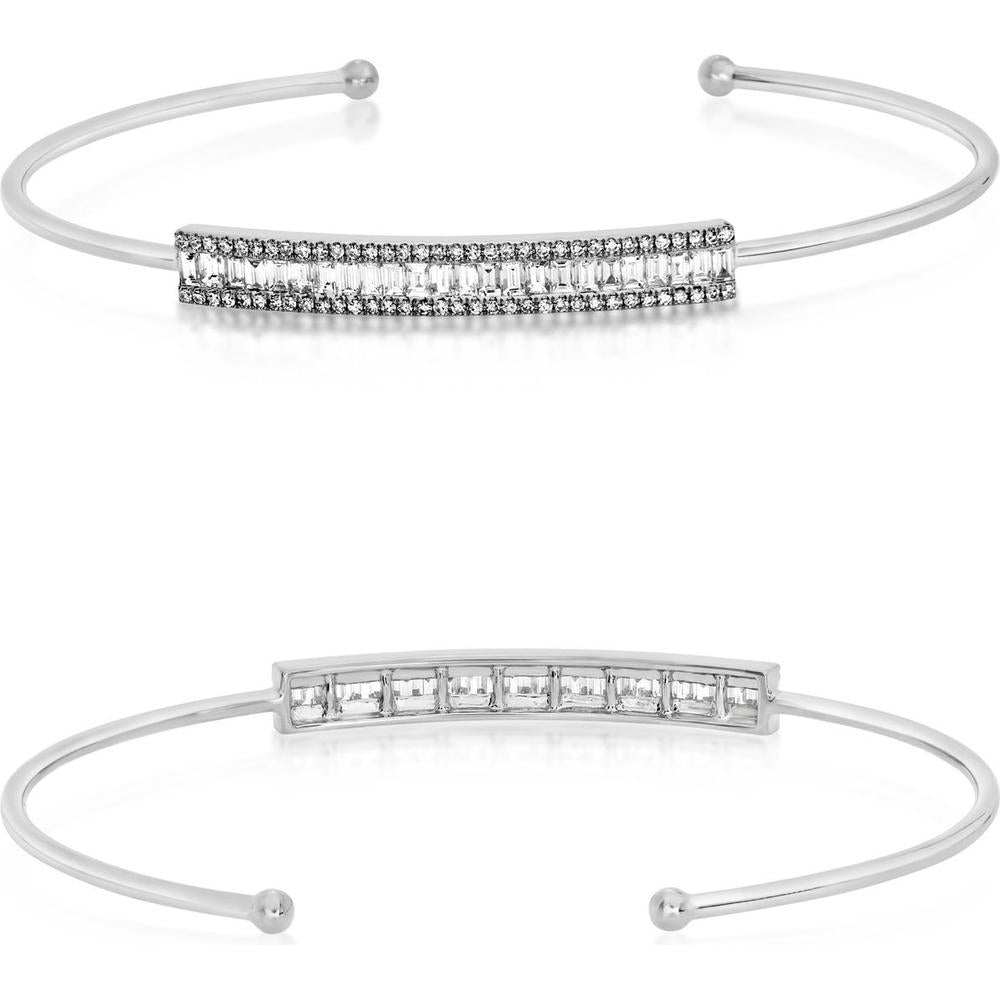 Roman & Jules - 14K White Gold Baguette and Round Diamond Bangle - 0.77 Carat Total Diamond Weight