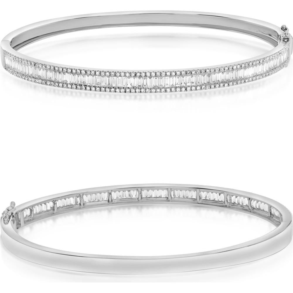 Roman & Jules - 14K White Gold Baguette and Round Diamond Bangle - 1.87 Carat Total Diamond Weight