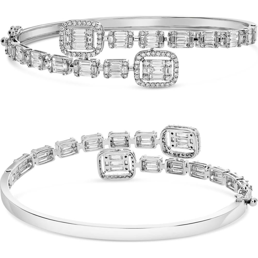 Roman & Jules - 14K White Gold Baguette and Round Diamond Bangle - 1.89 Carat Total Diamond Weight