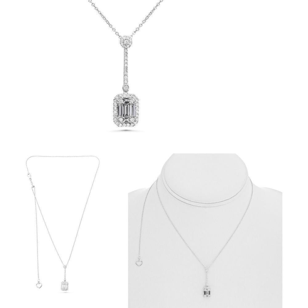 Roman & Jules - 14K White Gold Baguette and Round Diamond Cluster Necklace - 0.68 Carat Total Diamond Weight