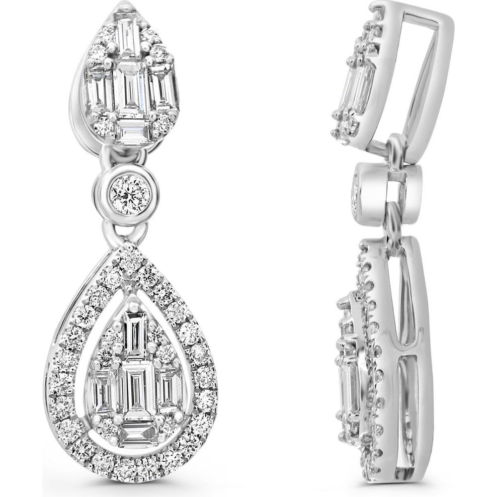 Roman & Jules - 14K White Gold Baguette and Round Diamond Drop Earrings - 0.38 Carat Total Diamond Weight