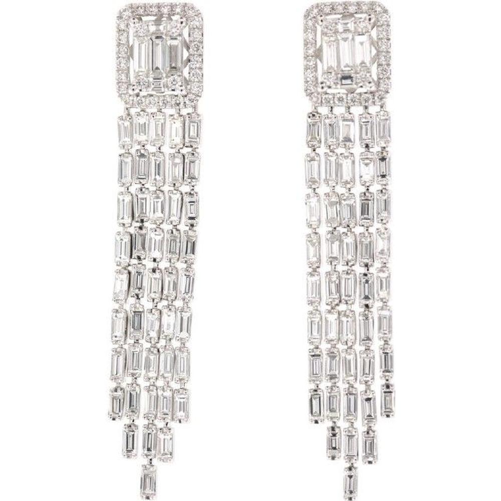 Roman & Jules - 14K White Gold Baguette and Round Diamond Earrings - 3.07 Carat Total Diamond Weight