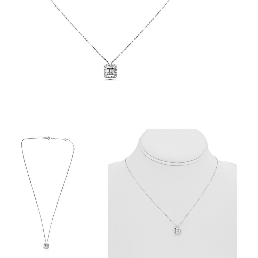 Roman & Jules - 14K White Gold Baguette and Round Diamond Necklace - 0.23 Carat Total Diamond Weight