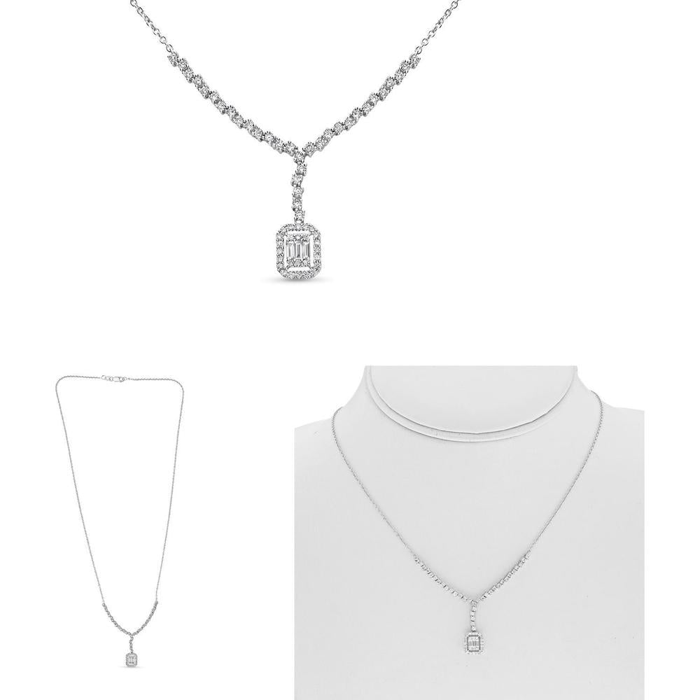 Roman & Jules - 14K White Gold Baguette and Round Diamond Necklace - 0.79 Carat Total Diamond Weight