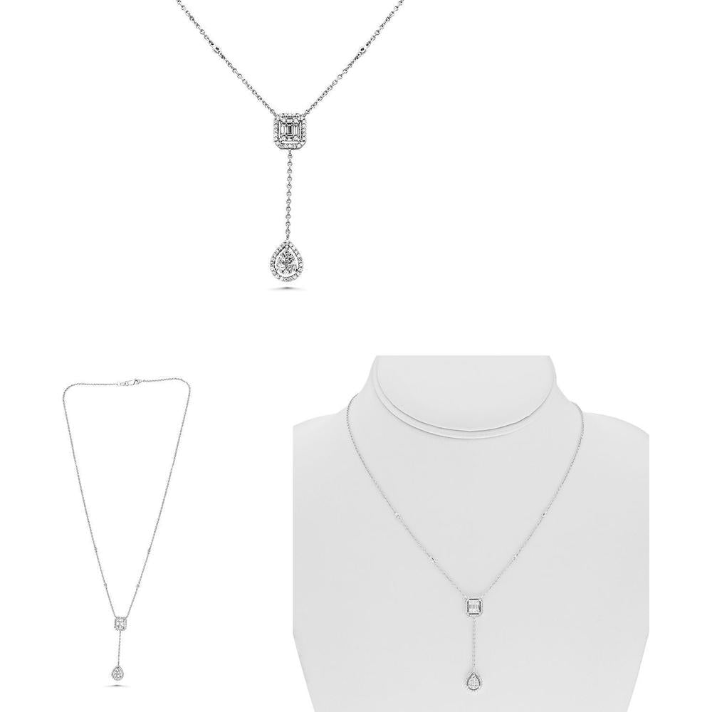 Roman & Jules - 14K White Gold Baguette and Round Diamond Pendant Necklace - 0.65 Carat Total Diamond Weight