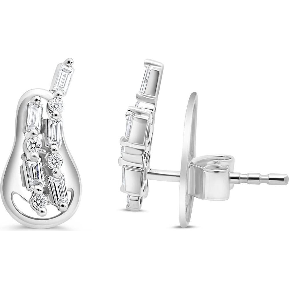 Roman & Jules - 14K White Gold Baguette and Round Diamond Stud Earrings - 0.30 Carat Total Diamond Weight