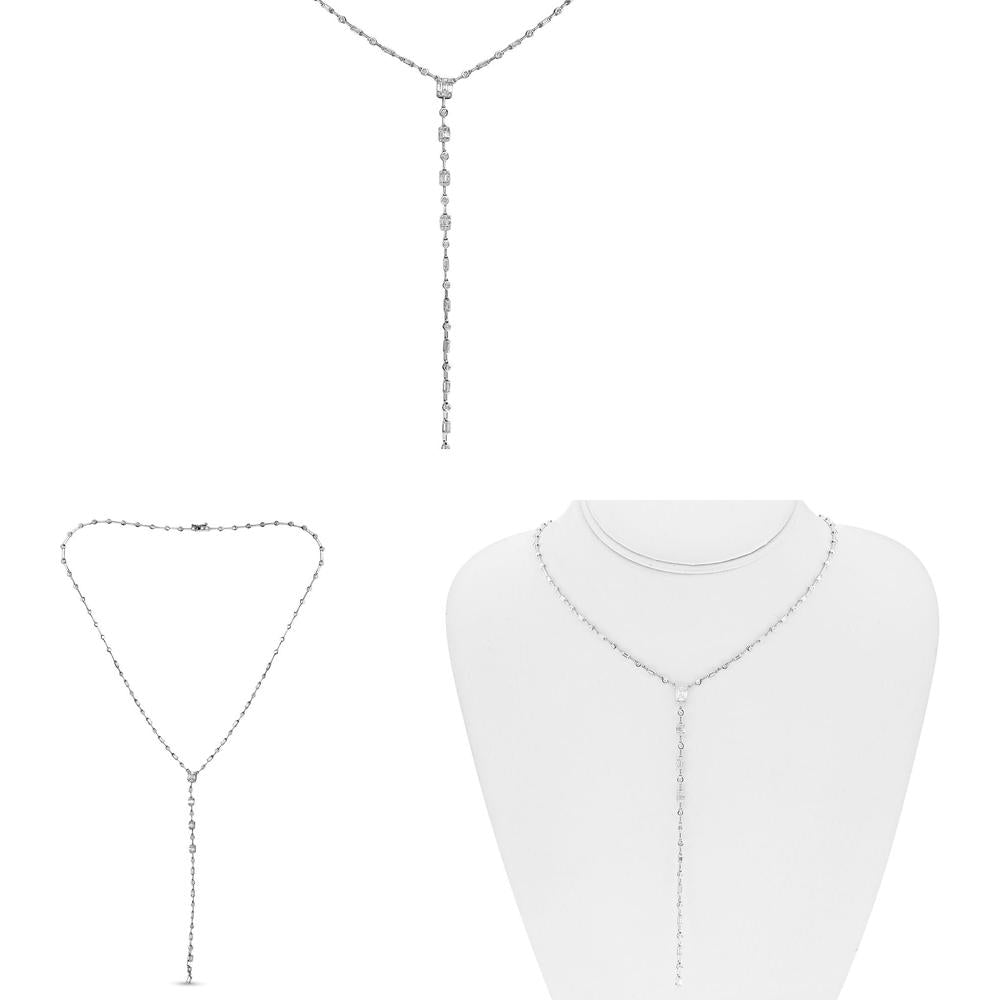 Roman & Jules - 14K White Gold Baguette Diamond Necklace with Round Diamonds - 1.32 Carat Total Diamond Weight