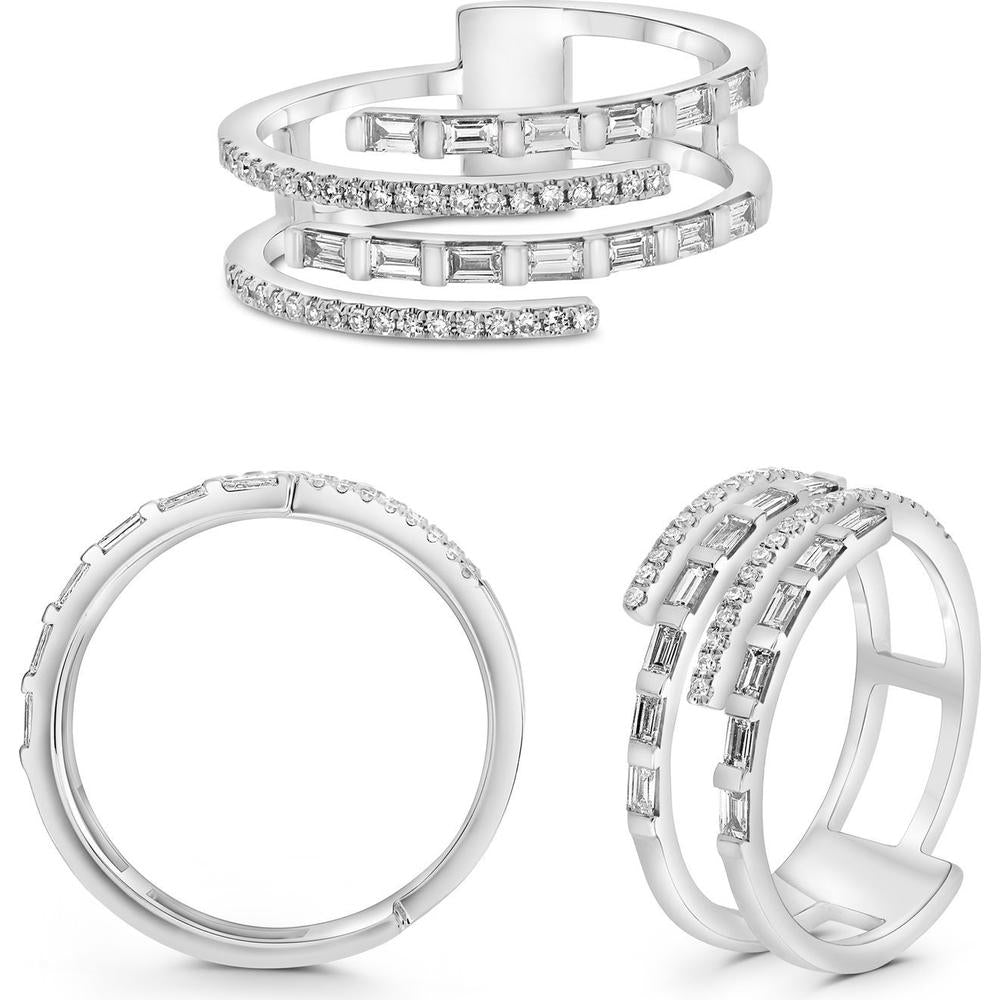 Roman & Jules - 14K White Gold Baguette Diamond Ring with Round Diamonds - 0.41 Carat Total Diamond Weight