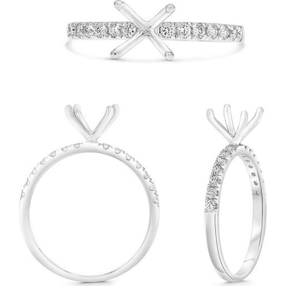 Roman & Jules - 14K White Gold Band Ring with Micropavé Set Round Diamonds - 0.22 Carat Total Diamond Weight