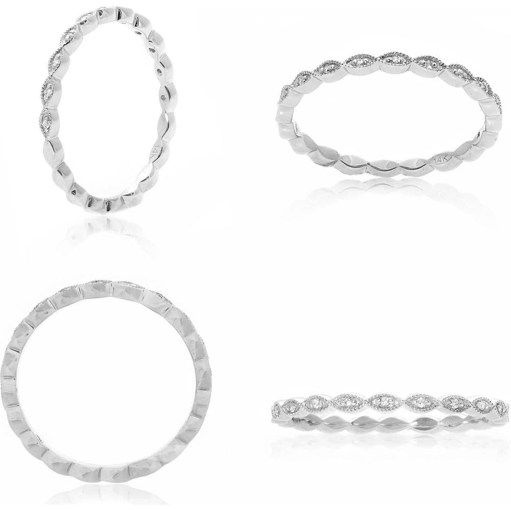 Roman & Jules - 14K White Gold Band Ring with Round Diamonds - 0.03 Carat Total Diamond Weight
