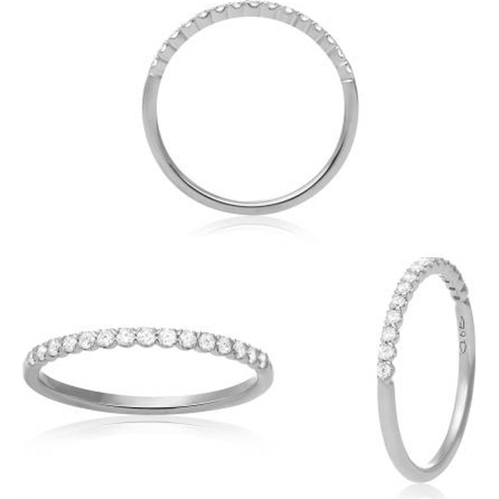 Roman & Jules - 14K White Gold Band Ring with Round Diamonds in Fishtail Setting - 0.21 Carat Total Diamond Weight