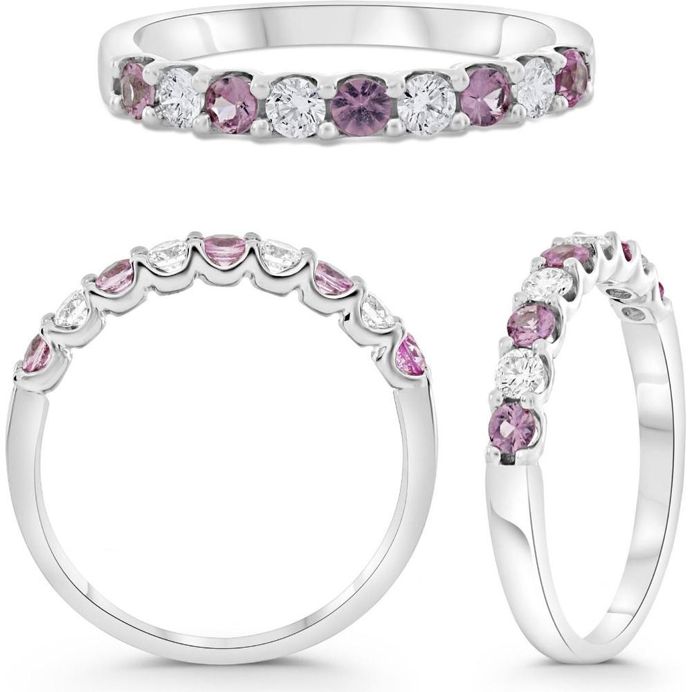 Roman & Jules - 14K White Gold Band Ring with Round Pink Sapphires and Diamonds - 0.57 Carat Total Gem Weight