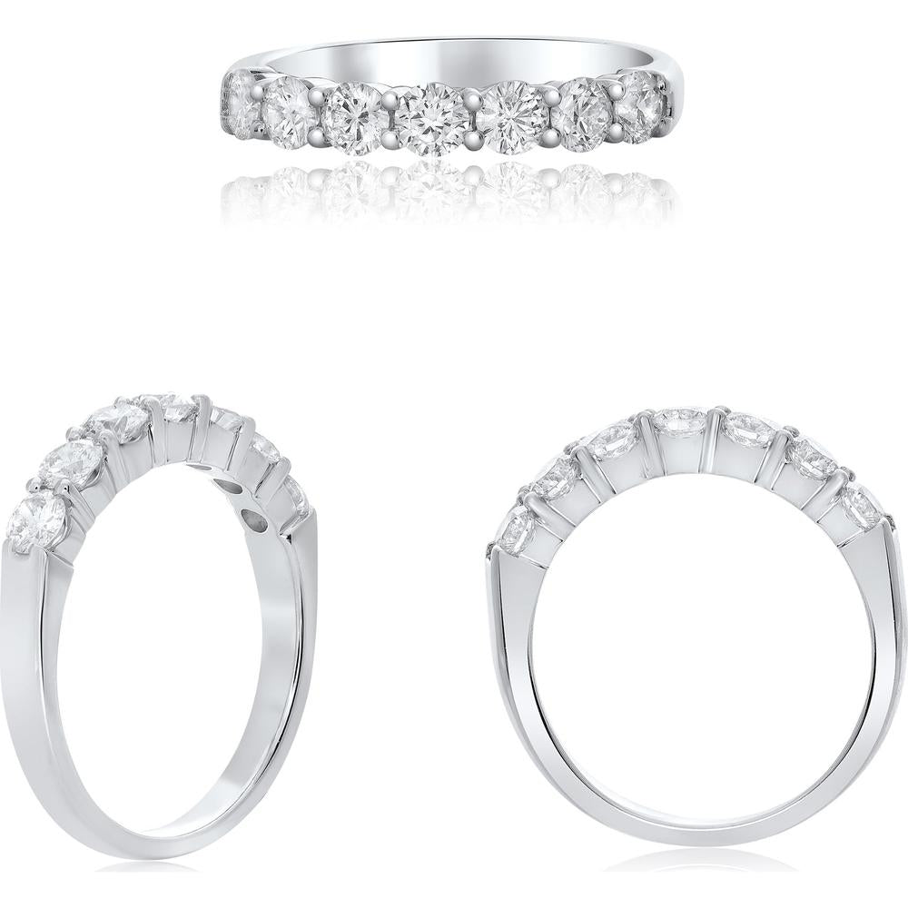 Roman & Jules - 14K White Gold Band with 7 Round Diamonds - 0.95 Carat Total Diamond Weight