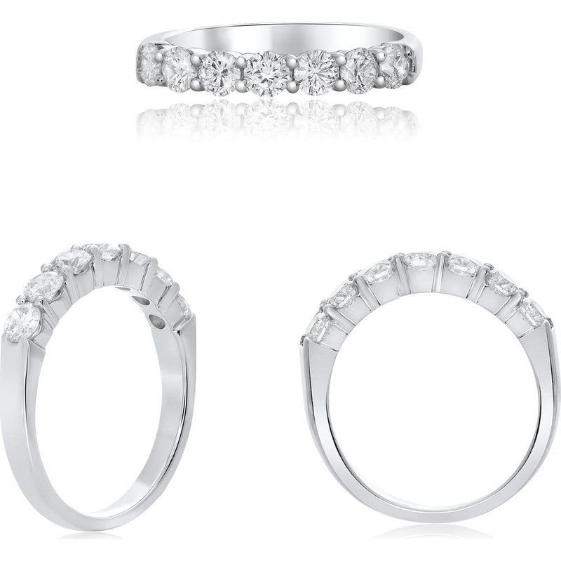 Roman & Jules - 14K White Gold Band with 7 Round Diamonds - 0.95 Carat Total Diamond Weight