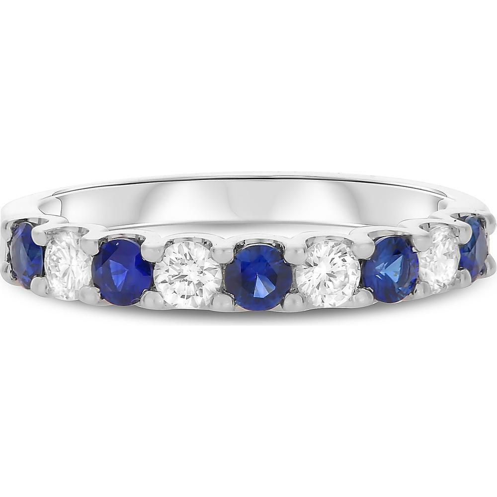 Roman & Jules - 14K White Gold Band with Alternating Round Sapphires and Diamonds - 1.39 Carat Total Gem Weight