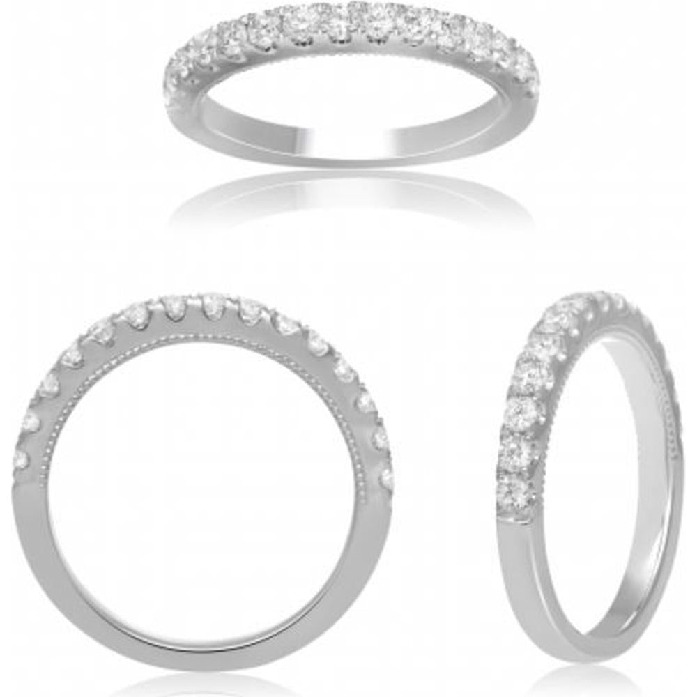 Roman & Jules - 14K White Gold Band with Micropavé Round Diamonds - 0.53 Carat Total Diamond Weight