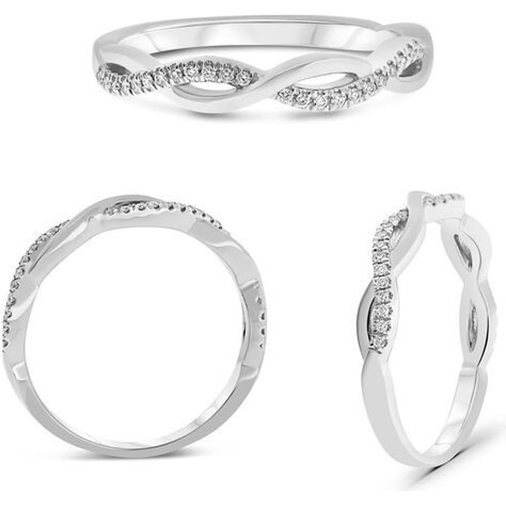 Roman & Jules - 14K White Gold Band with Micropavé Set Round Diamonds - 0.10 Carat Total Diamond Weight