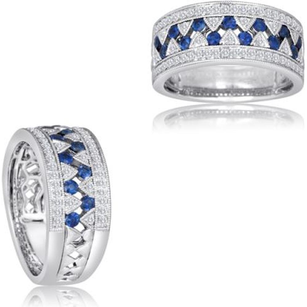 Roman & Jules - 14K White Gold Band with Mixed Shape Sapphires and Round Diamonds - 0.48 Carat Sapphire, 0.34 Carat Diamond
